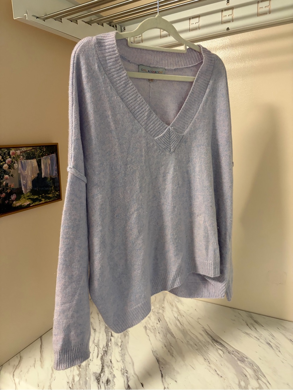 100% Cashmere Collaboration Oversized M Lavender Marbled V Neck Sweater